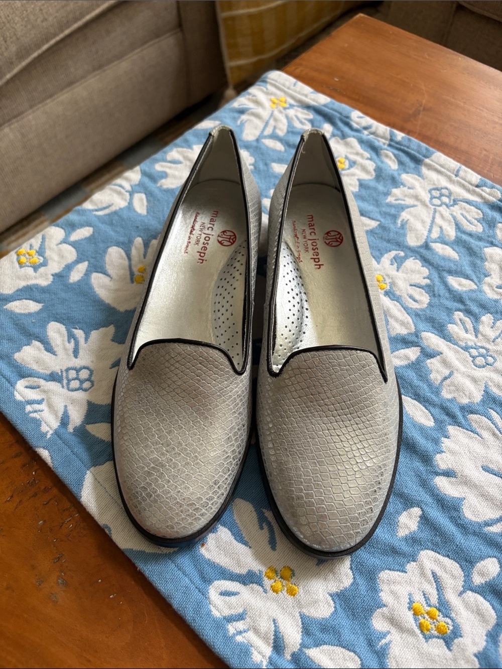 Marc Joseph Silver-Gray Textured Slip-On Loafers